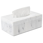 Marble Tissue Box Cover, Rectangular Napkin Facial Tissues Holder for Home Office, Hand Poured Marble Tissue Box Holder, 10 x 5.7 x 3.7 inches, White - color: B-white