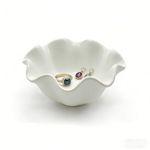 Flower Ring Dish Jewelry Tray, Cute Ceramic Jewelry Dish Tray, Room Decor Small Trinket Dish, Nightstand Ring Holder Dish, Bathroom Jewlery Plate Bowl for Earrings, Birthday Gifts for Women - color: White