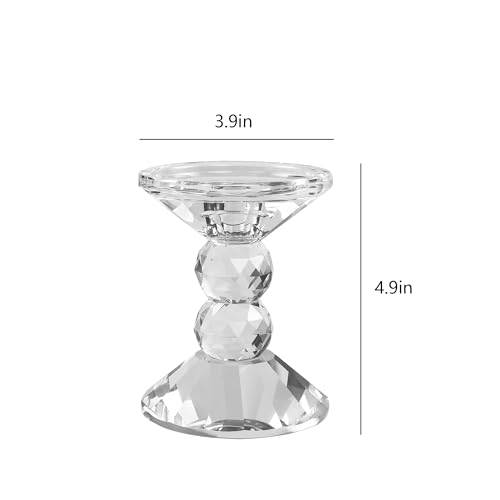 2-Pack Crystal Candle Holders, Clear Crystal Taper or Pillar Candlesticks, Table Centerpiece Home Decor for Wedding, Dining, Party(4.9in Tall)