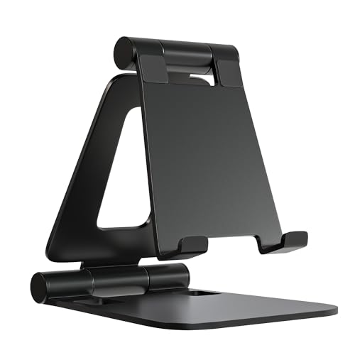 Cell Phone Stand for Desk Phone Holder Foldable Portable Adjustable Cradle Dock Compatible with iPhone 17 16 15 14 13 Pro Max, iPhone 12 11 Plus SE XS XR 8 7, Office Desk Travel Accessories, Black - color: Black