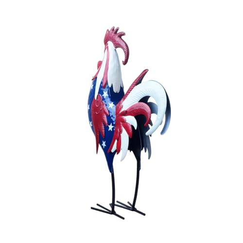 Metal Rooster Statues Waterproof Chicken Sculpture Metal Garden Deco Outdoor Yard Ornament for Patio Lawn Backyard - color: #3