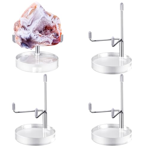 Suzile 4 Pcs Adjustable Metal Arm Display Stand Easel with Acrylic Base Rock Display Easel Holder Acrylic Crystal Clear Plate Stand for Geodes Mineral Agate(Silver,2.8 x 2.8 x 4.1 Inch) - color: Silver, size: 2.8 x 2.8 x 4.1 Inch