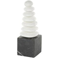 Deco 79 Marble Abstract Decorative Sculpture Stacked Stone Home Decor Statue with Black Block Base, Accent Figurine 3" x 3" x 9", White - size: 3" x 3" x 9"