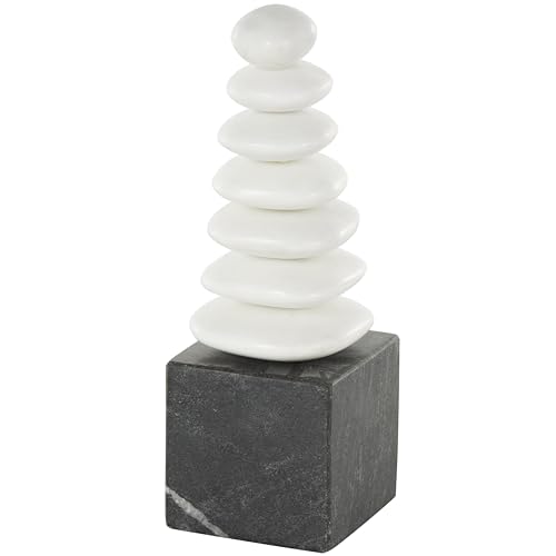 Deco 79 Marble Abstract Decorative Sculpture Stacked Stone Home Decor Statue with Black Block Base, Accent Figurine 3" x 3" x 9", White - size: 3" x 3" x 9"
