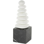Deco 79 Marble Abstract Decorative Sculpture Stacked Stone Home Decor Statue with Black Block Base, Accent Figurine 3" x 3" x 9", White - size: 3" x 3" x 9"