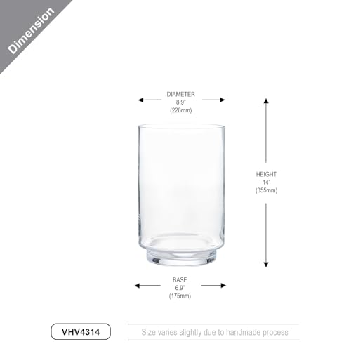 WGVI Clear Glass Pedestal Hurricane Candle Holder, 9" W, 14" H, Footed Decorative Vase for Pillar Candles, Elevated Cylinder Candleholder on a Riser Round Base, Centerpieces, Home Décor, 1 Piece - size: 14"H