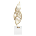 Modern Metal Sculpture, Abstract Art Statue Luxury Gold Iron Table Decor Centerpiece for Living Room Office Home Decoration 28x7x7cm (White Base) - size: White Base, style: White Base
