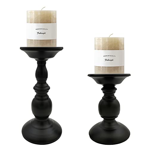 Pillar Candle Holders Stands Set of 2, Candle Holders for Pillar Candles Decorative Candlestick Holder for Fireplace, Home Decor, Dinning, Party, Wedding, Matte Black, 6.2" & 8.7" - size: Pillar Candle Holders 6.2" & 8.7"