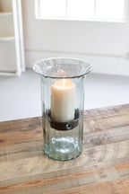 First of a Kind Medium Glass Candle Holder - Hurricane Candle Holder with Rustic Insert, Mouthblown by Artisans in Colombia - Perfect for Home Decor, Centerpieces, Display with Personal Memorabilia - size: Medium