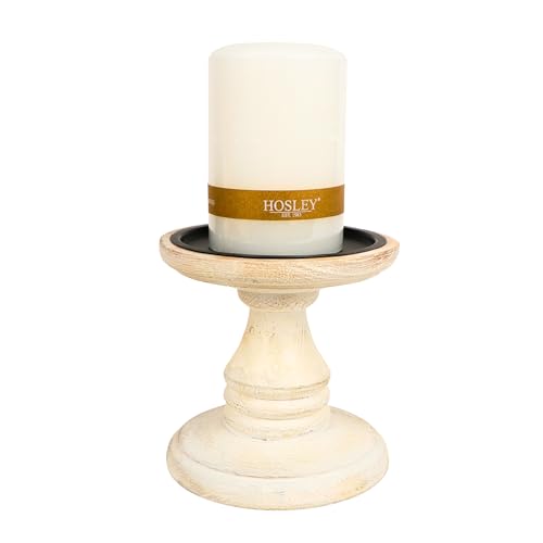 Hosley White 5 Inch High Wooden Pillar Candle Holder Country Style. Ideal Gift for Wedding Party Home Spa Reiki Aromatherapy LED Votive Candle Gardens W1 - color: White X 1count