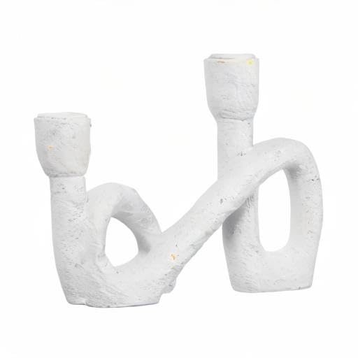 Modern Sculptural Double Taper Candle Holder, White - color: White