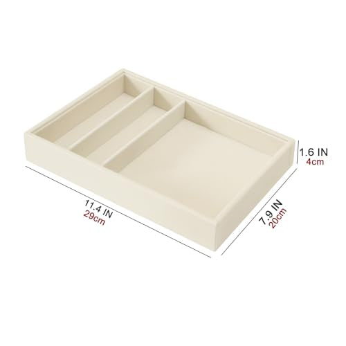 Bedside Organizer - Multi-use Nightstand & Desk-top Catchall Tray for Jewelry, Sunglasses, Phone, Watch, Perfume, Lipstick (Beige 3Grid) - color: Beige Velvet, size: 3 Grid