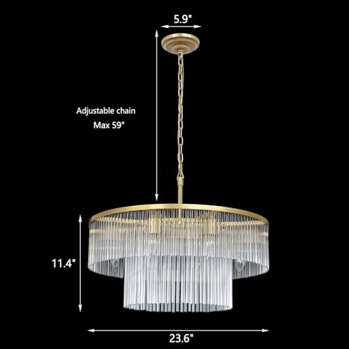 Gold Chandeliers 8 Lights Modern Glass Chandelier Lighting Round Gold Light Fixture Entryway Dining Room 23.6" - size: Small Gold (23.6" x 70")