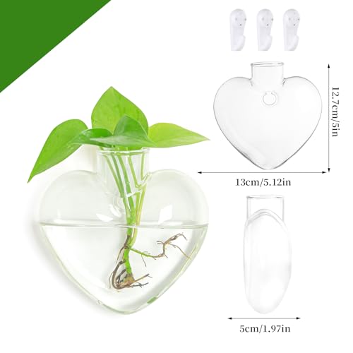 XXXFLOWER Wall Hanging Glass Terrariums，Clear Planters Propagation Station Glass Flower Vase,Air Plant Terrariums for Hydroponic Plants,Home Office Decor,Gifts,Heart-Shaped Set of 2 - size: 2 Love Wall Hanging