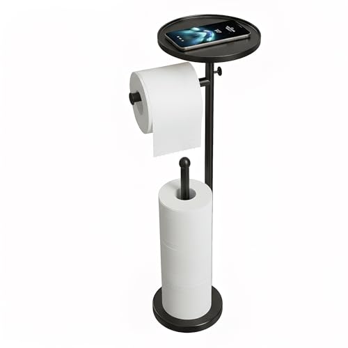 Toilet Paper Holder with Shelf, Tissue Roll Holder Stand with Storage Space for Holding Extra 4 Toilet Paper Rolls, Stainless Steel Rustproof Freestanding (Black Matte) - color: Black Matte