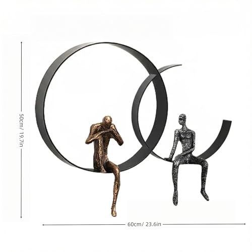 ZSKXJBPF 2 Piece Modern Metal Wall Art - Abstract Thinker Sculpture with Resin Figures, Minimalist Iron Ring 3D Wall Decor for Living Room, Bedroom, Office, Housewarming Gift (B) - style: B