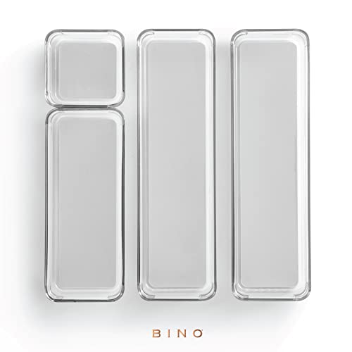 BINO | 4-Piece Drawer Organizer Bin Set - Grey, Small | THE MODULAR+ | Multi-Purpose Storage | Soft-Grip Lining and Non-Slip Rubber Feet | Durable | BPA-Free | Desk Drawer Organizer | Vanity - color: Light Grey, size: Small