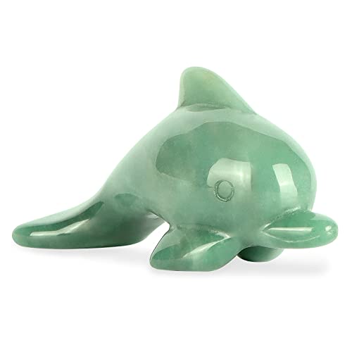 3" Green Aventurine Crystal Dolphin Figurines Jade Dolphins Sea Animal Statue Gemstone Sculpture Collectible Gifts Home Office Garden Decor