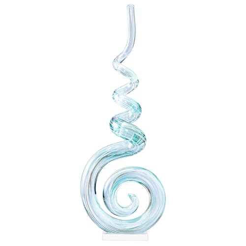 15" Tall Hand-Blown Murano-Style Glass Sculpture Statues Art Ornament Statue Figurines Home Decor Accent Piece Coastal Ocean Nautical Home Decor,Shelf,TV Stand,Tabletop Centerpieces,Wonderful Gift - color: Green