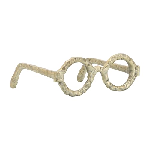 Round Glasses Decorative Object – Aluminum Sculpture Modern Home Decor Ornament – Shelf Styling & Coffee Table Decor for Bathroom, Office & Living Room – 7"x3", Gold - color: Gold Round