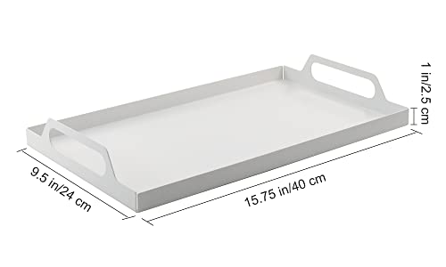 VANRA Metal Serving Tray Portable Bed Tray with Handles for Coffee Table, Living Room, Kitchen and Bathroom (White) - color: White