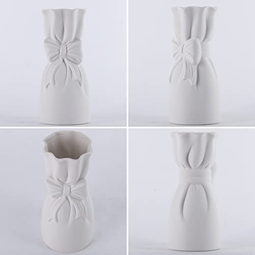 Frosted Porcelain Floral Handmade Vases,Frosted Ceramic vases,Geometric Ceramic Flower Vase for Modern Home Decoration and high-end Wedding,Matte Frosted Texture Bud Flower Vase (Bowknot Vase) - color: Bowknot Vase