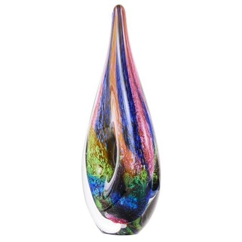 Luxury Lane Hand Blown Abstract Hollow Tear Drop Sommerso Art Glass Sculpture for Home Decor 11.5 inch Tall Centerpiece Table Decoration - size: 11.5" tall
