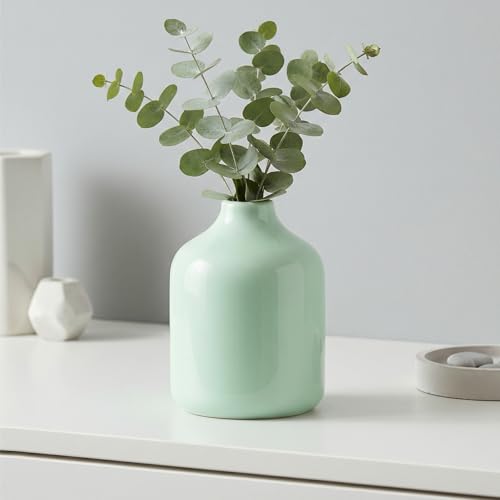Sunddo 4 Inch Small Green Vase for Flowers - Cute Modern Decorative Vases Home Decor, Ceramic Bud Vase for Dining Table, Night Stand, Bathroom Decoration, Office Desk, Bathtub Decor - color: Light Green, size: 4 inch