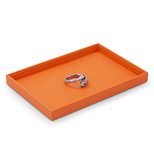 Oirlv Luxury Orange Leather Jewelry Tray Stackable Flat Jewelry Drawer Organizer Earrings Rings Bracelets Storage - color: Orange, size: Flat Tray