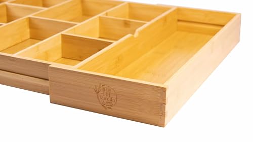 Varella Living Bamboo Drawer Organizer – Adjustable Silverware and Utensil Tray for Kitchen