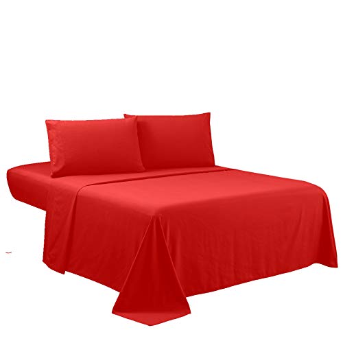 Sfoothome Queen Sheets Set - Hotel Luxury 4-Piece Bed Set, Extra Deep Pocket, 1800 Series Bedding Set, Wrinkle & Fade Resistant, Sheet & Pillow Case Set (Queen, Red) - color: Red-4 Pieces, size: Queen