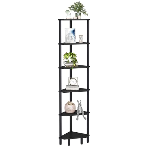 6 Tier Corner Shelf, 66.5'' Tall Standing Shelf, Narrow Display Shelf Stand, Modern Corner Bookshelf, Plant Stand, Corner Bookcase for Living Room, Bedroom, Bathroom, Black LCS502B - color: Black