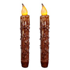 CVHOMEDECO. Real Wax Hand Dipped Battery Operated LED Timer Taper Candles Country Primitive Flameless Lights Décor, 6-3/4 Inch, Coffee, 2 PCS in a Package - color: Coffee 2 Pcs