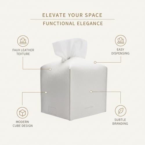 Tissue Box Cover Holder, Square with Bottom Belt by Carrot's Den - PU Leather Decorative Organizer for Tabletop, Bathroom, Car, Office | Pastel Gray - color: Pastel Gray