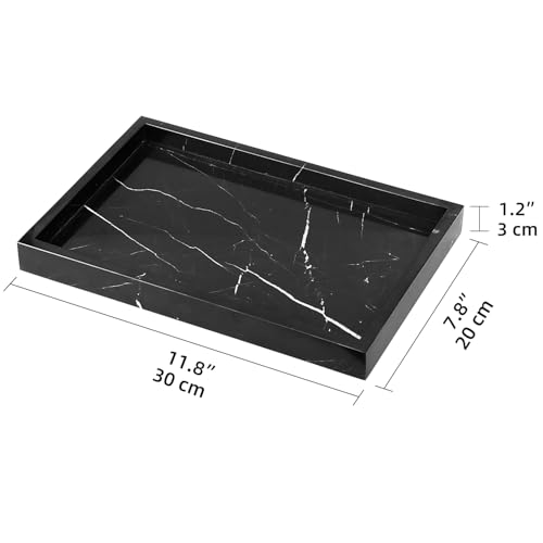 Marble Bathroom Vanity Tray, Natural Luxury Vanity Home Kitchen Bathroom Table Tray, Stone Decorative Countertop Dresser Trays for Key Coffee Perfume Jewelry Makeup (Black Marquina, 12"x 8" x1.2") - color: Black Marquina, size: 12" x 8" x 1.2"