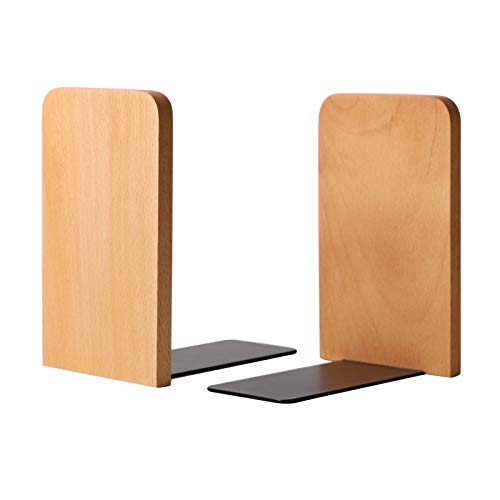 Muso Wood Book Ends for Shelves, Non-Slip Bookends, Heavy Duty Wooden Bookend Support for Books and Movies (Beech 1 Pair) - color: Beech-1 Pair