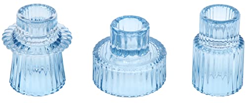 Vixdonos Glass Candlestick Holders Tealight Candle Holders for Table Centerpieces, Wedding Decor and Dinner Party (3 Pcs, Light Blue) - color: Light Blue, size: 3 Pcs