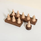 GemeShou Wooden ring organizer holder for jewelry, Stable ring display stand for boutique store, walnut base with white ring cones for jewelry selling【Ring holder-Cone 3】 - style: Three Cone