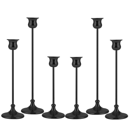Taper Candle Holder Tall Vintage Metal Candlestick Holders Candle Stick Candelabra for Halloween Thanksgiving Christmas Holiday Wedding (Matt Black, 2 Sets (6 pcs)) - color: Matt Black, size: 2 sets (6 pcs)