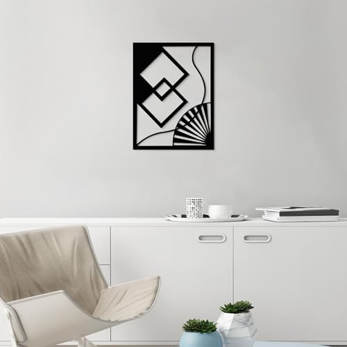 GlintHome Black Metal Wall Art - Minimalist 3D Textured Geometry Abstract Sculptures Wall Art for Living Room Office Garden Bedroom Bathroom Home Decor - color: Black-013, size: Small
