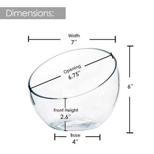Craft And Party, Slant Cut Bowl Glass, Glass Fish Bowl Vase, 6" Height x 7" Width Fruit Jar, Candy Dish, Clear Terraium, Flower Centerpiece - size: Slant Bubble Bowl : 6"H x 7"W