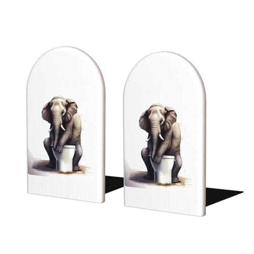 Funny Elephant Sitting L-Shaped Book Ends 1 Pair Wood Bookends Book End Supports for Heavy Book Shelf Holder Home Decorative - color: Funny Elephant Sitting