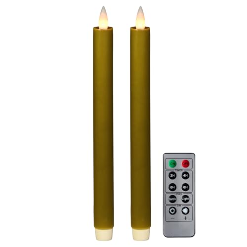Flameless Taper Candles Flickering with Remote and Timer, 3D Moving Flame Taper Candle Battery Operated to 400 Hours, 9 Inch Window Candles, (Light Brown) - color: Light Brown