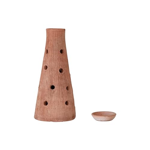 Creative Co-Op Handmade Vintage Reproduction Terra-Cotta Mushroom Shaped Candle Holder with Cut-Outs, Natural