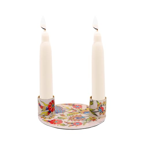 Yair Emanuel Flat Plate Candle Holders for Shabbat 4 Inch Vibrant Pattern Design Modern Judaica Gift (CSE-7 Pomegranates 2) - color: Cse-7 Pomegranates 2