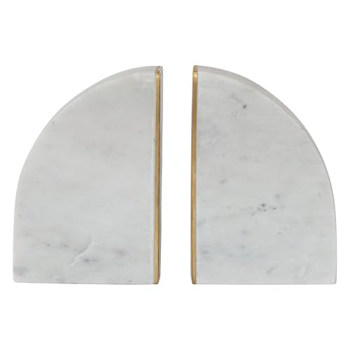 Bloomingville 2-Piece Marble Bookends with Brass Inlay, Gold Finish, White