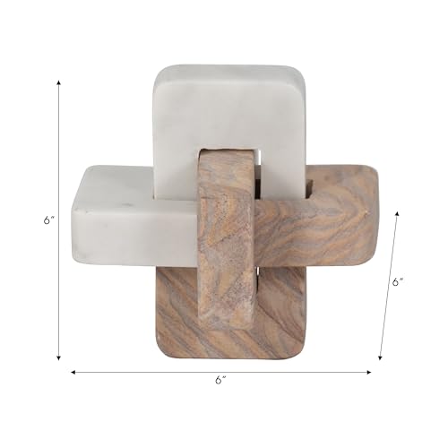 Elegant Knot Sculpture Home Decor for Living Room and Bathroom - Modern Figurine Ornaments for Office, Shelf or Coffee Table - Marble Decorative Object for Room Decor Accent - 6", Ivory & Brown - size: 6"