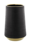 CosmoLiving by Cosmopolitan Porcelain Ceramic Decorative Vase Ribbed Centerpiece Vase with Gold accents, Flower Vase for Home Decoration 5" x 5" x 8", Black - size: 5" x 5" x 8"