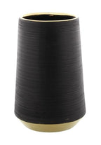 CosmoLiving by Cosmopolitan Porcelain Ceramic Decorative Vase Ribbed Centerpiece Vase with Gold accents, Flower Vase for Home Decoration 5" x 5" x 8", Black - size: 5" x 5" x 8"