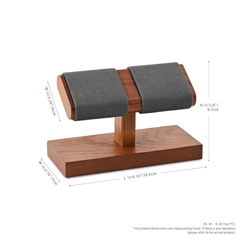 Solid Wood Watch Display Stand T-bar Microfiber Watch Stand Jewelry Holder For Men And Women Stand Organizer For Wristwatch/Bracelet/Storage Display Rack (Gray) - color: Grey, size: 2 Slots